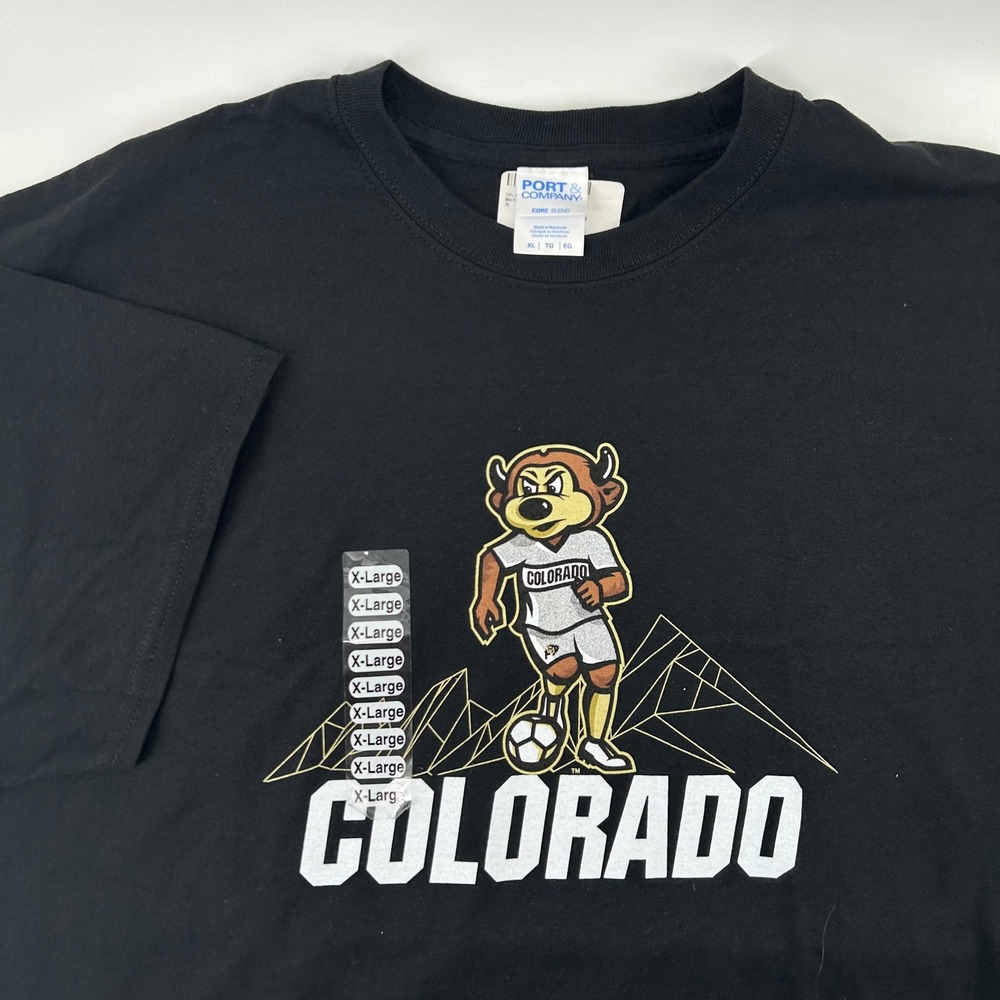 Port & Company Colorado Buffaloes T-Shirt Mens XL Black Soccer Chip New